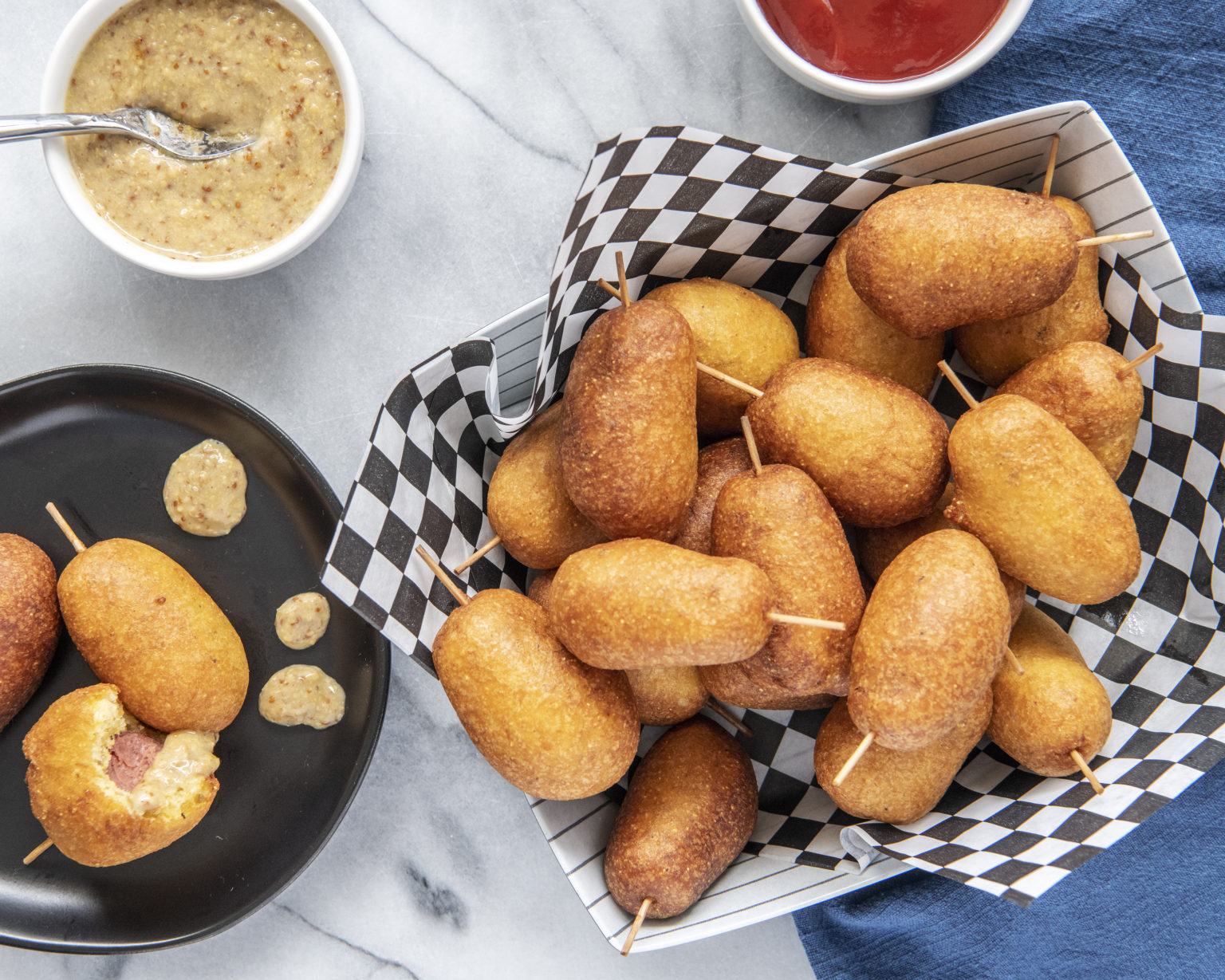 Corn Dog Bites with Honey Mustard Dipping Sauce - Farmhouse Delivery